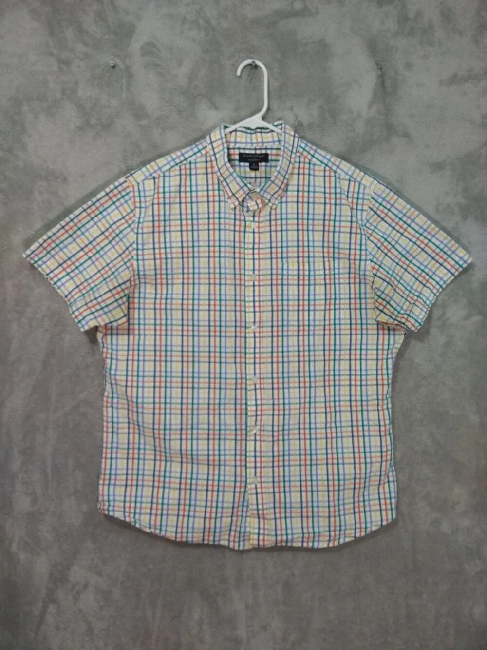 Banana Republic Shirt Mens XL Plaid Seersucker Short Sleeve Button Down Cotton